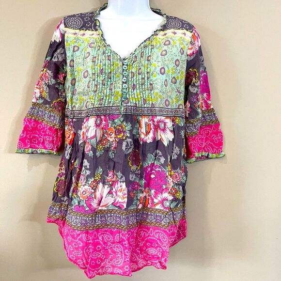 Cost Plus World Market vibrant floral boho lightweight tunic made in India - Picture 1 of 8